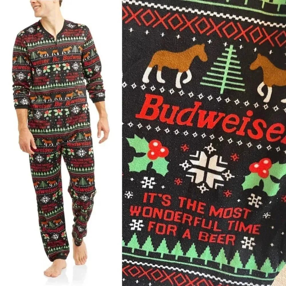 Christmas Pajamas Budweiser Wonderful Time For A Beer Medium One Piece Unisex